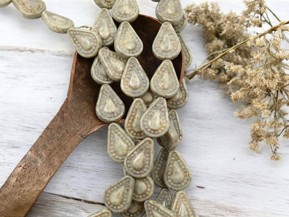 Picasso Beads - Czech Glass Beads - Teardrop Beads - Filigree Style Beads - Tear Drop Beads - 10pcs - 14x10mm - (B977)