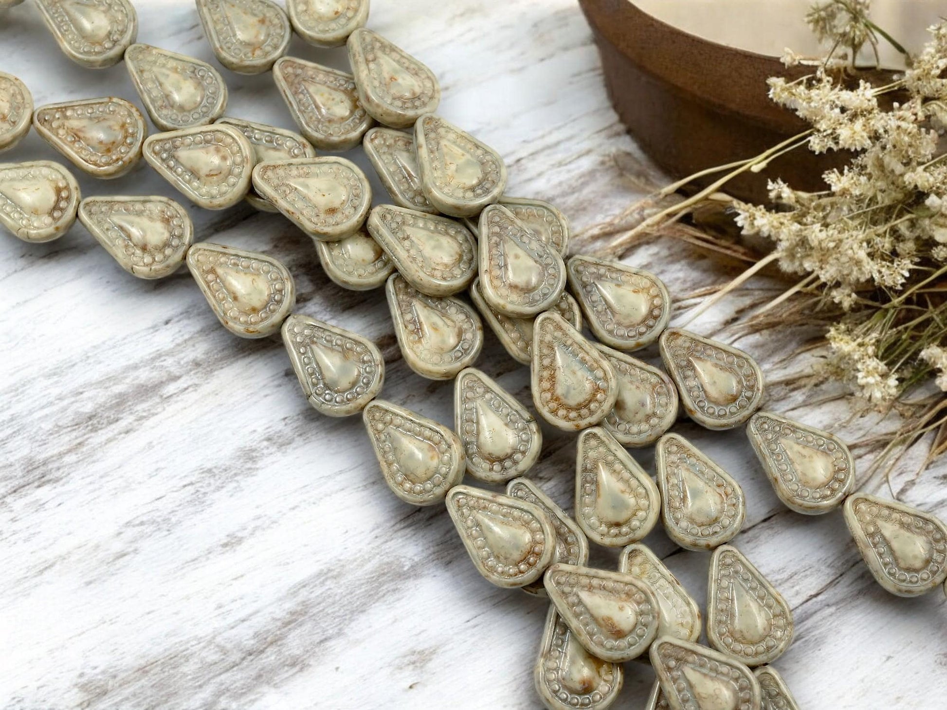 Picasso Beads - Czech Glass Beads - Teardrop Beads - Filigree Style Beads - Tear Drop Beads - 10pcs - 14x10mm - (B977)