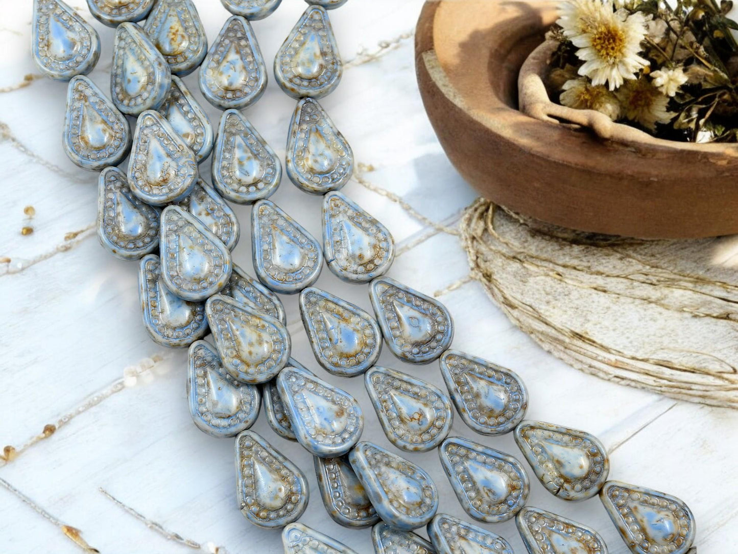 Picasso Beads - Czech Glass Beads - Teardrop Beads - Filigree Style Beads - Tear Drop Beads - 10pcs - 14x10mm - (4902)