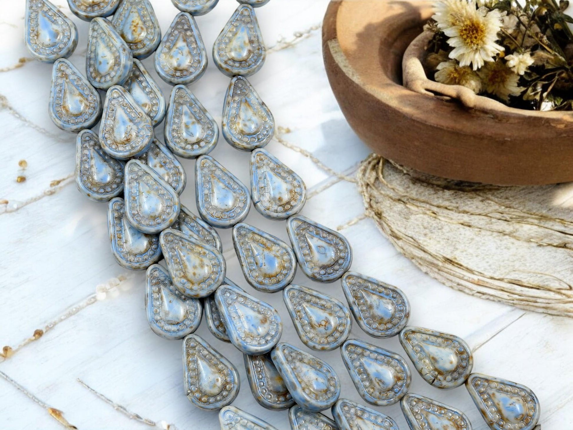 Picasso Beads - Czech Glass Beads - Teardrop Beads - Filigree Style Beads - Tear Drop Beads - 10pcs - 14x10mm - (4902)