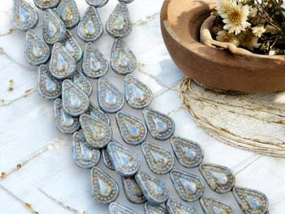 Picasso Beads - Czech Glass Beads - Teardrop Beads - Filigree Style Beads - Tear Drop Beads - 10pcs - 14x10mm - (4902)