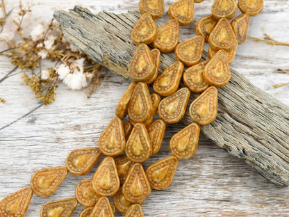 Picasso Beads - Czech Glass Beads - Teardrop Beads - Filigree Style Beads - Tear Drop Beads - 10pcs - 14x10mm - (2360)