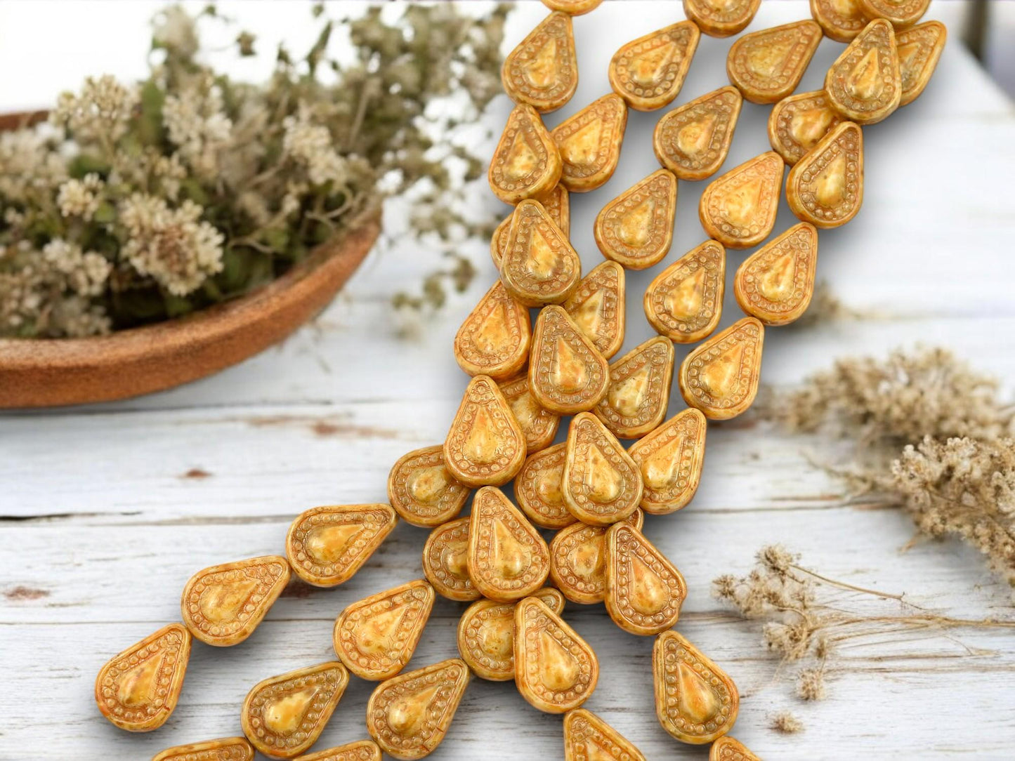 Picasso Beads - Czech Glass Beads - Teardrop Beads - Filigree Style Beads - Tear Drop Beads - 10pcs - 14x10mm - (2360)