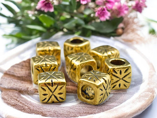 *20* 9mm Antique Gold Large Hole Rounded Cube Beads