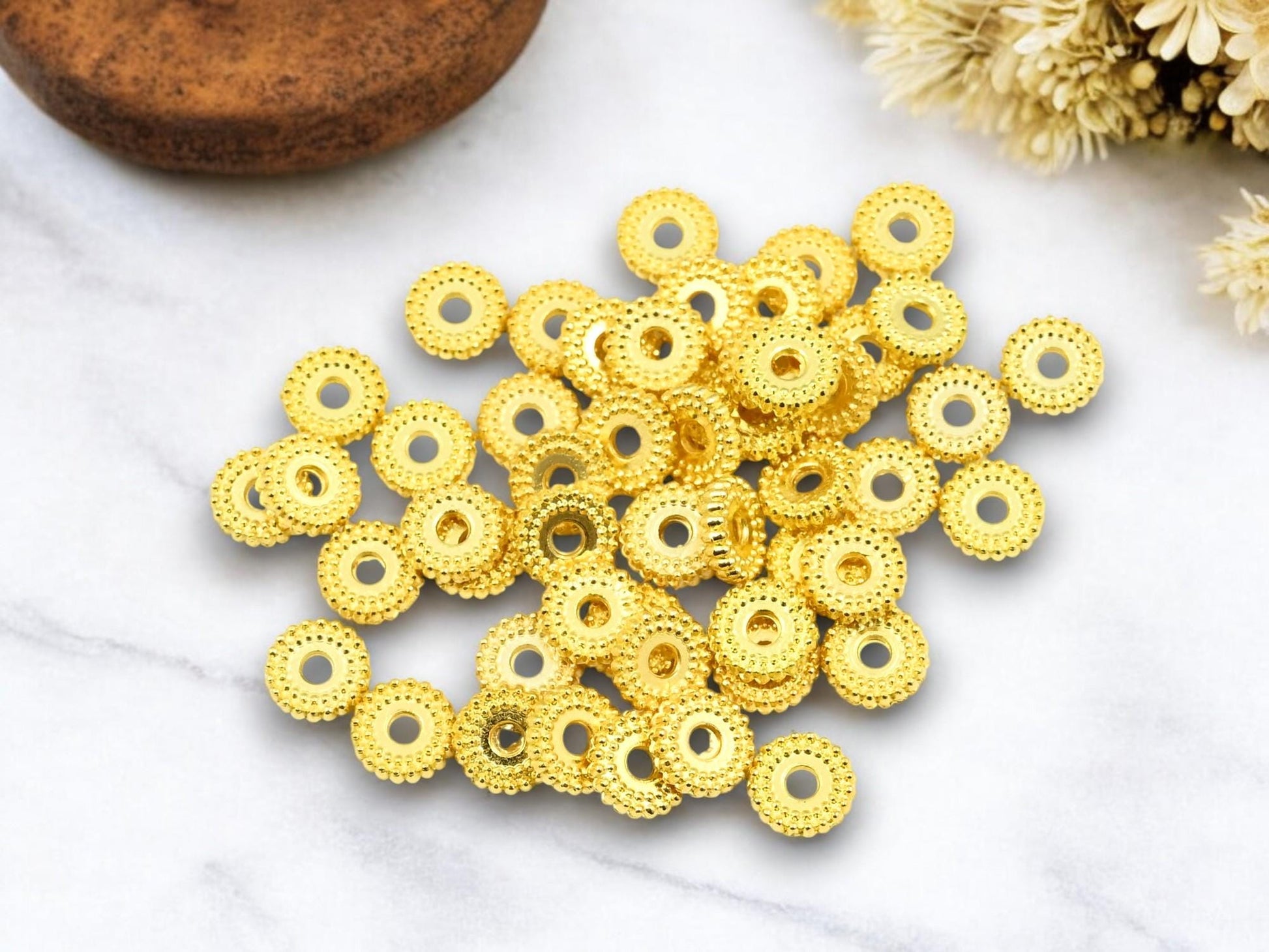 *100* 7x2mm Gold Ridged Rondelle Beads