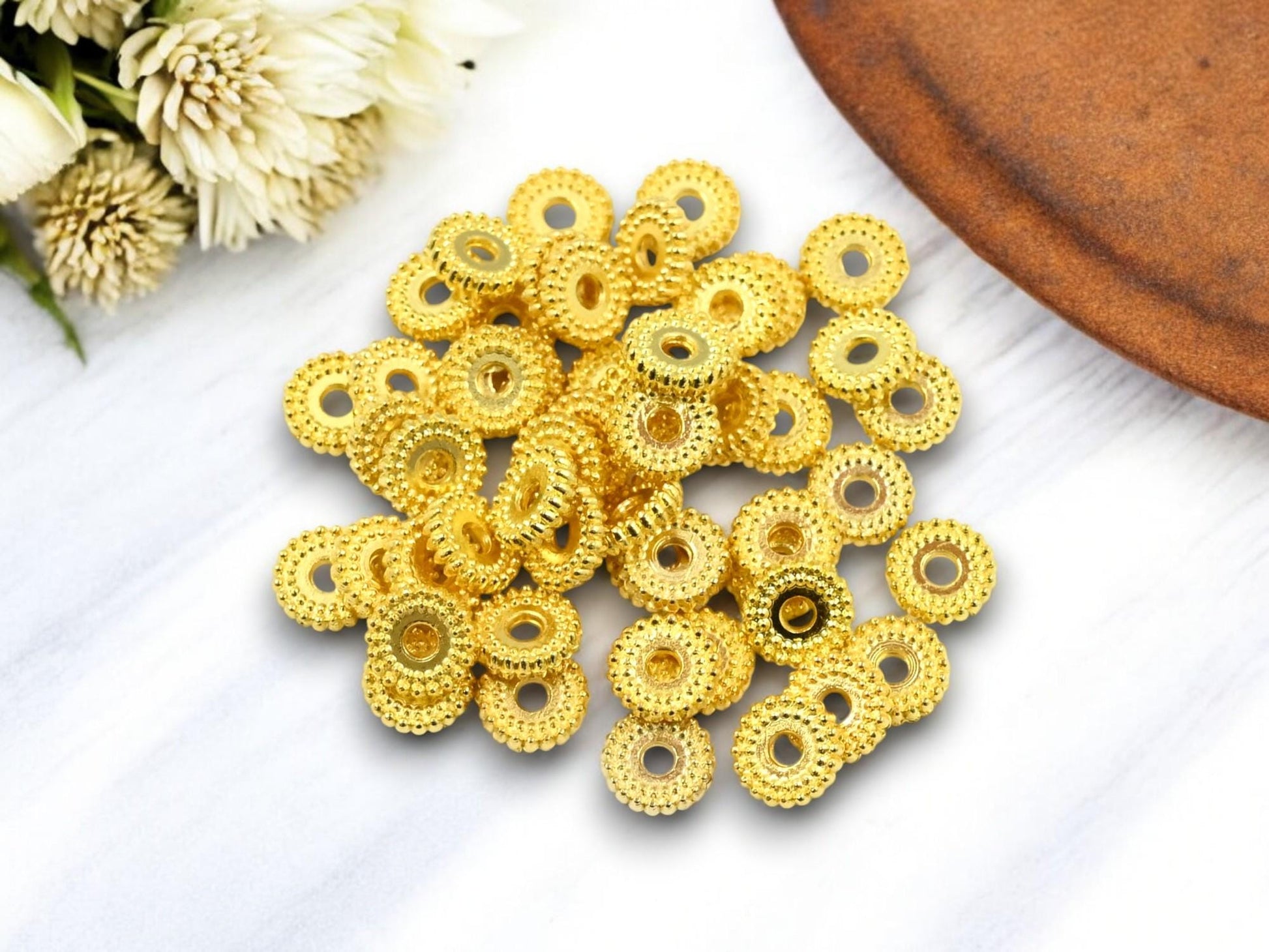 *100* 7x2mm Gold Ridged Rondelle Beads