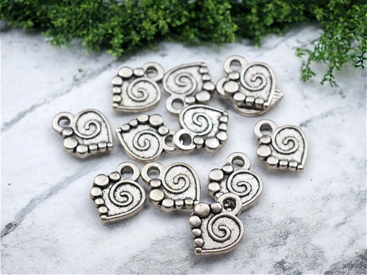*50* 13x10mm Antique Silver Heart Charms