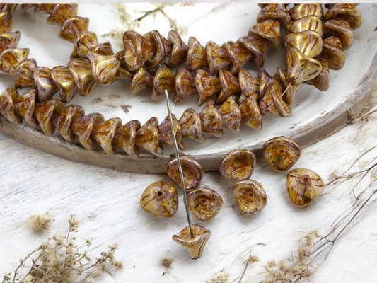 Picasso Beads - Czech Glass Beads - Bell Flower Beads - Czech Flower Beads - 10x12mm - 25pcs - (4474)