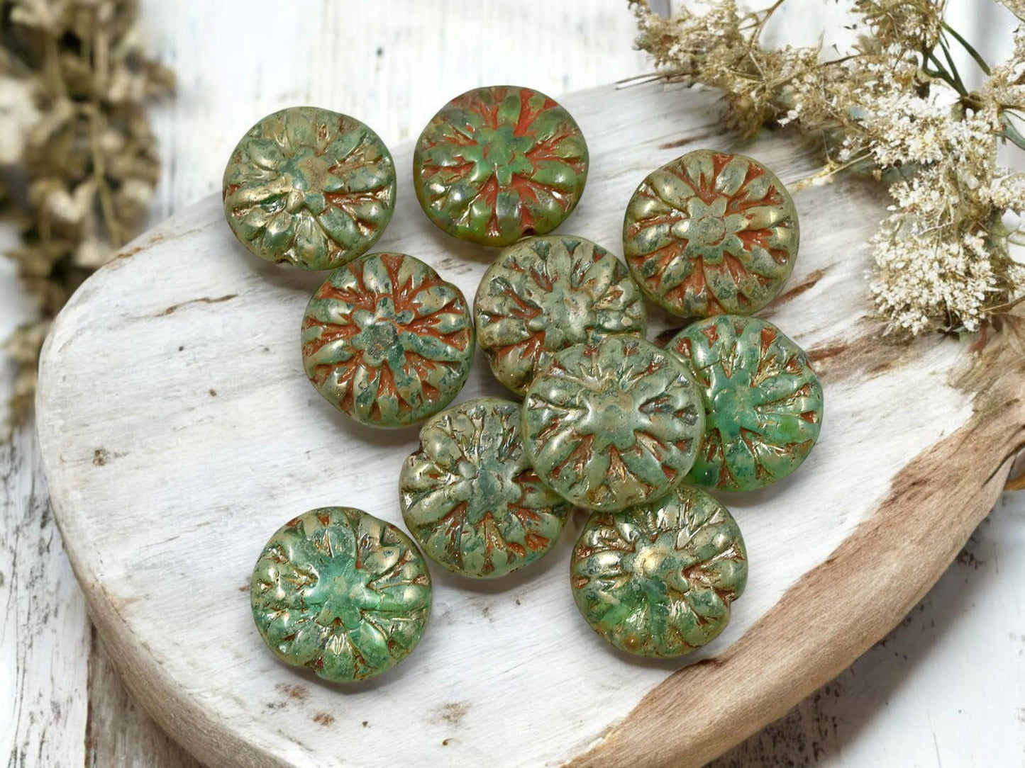 Flower Beads - Czech Glass Beads - Picasso Beads - Dahlia Beads - Dahlia Flower - 10pcs - 14mm - (A535)