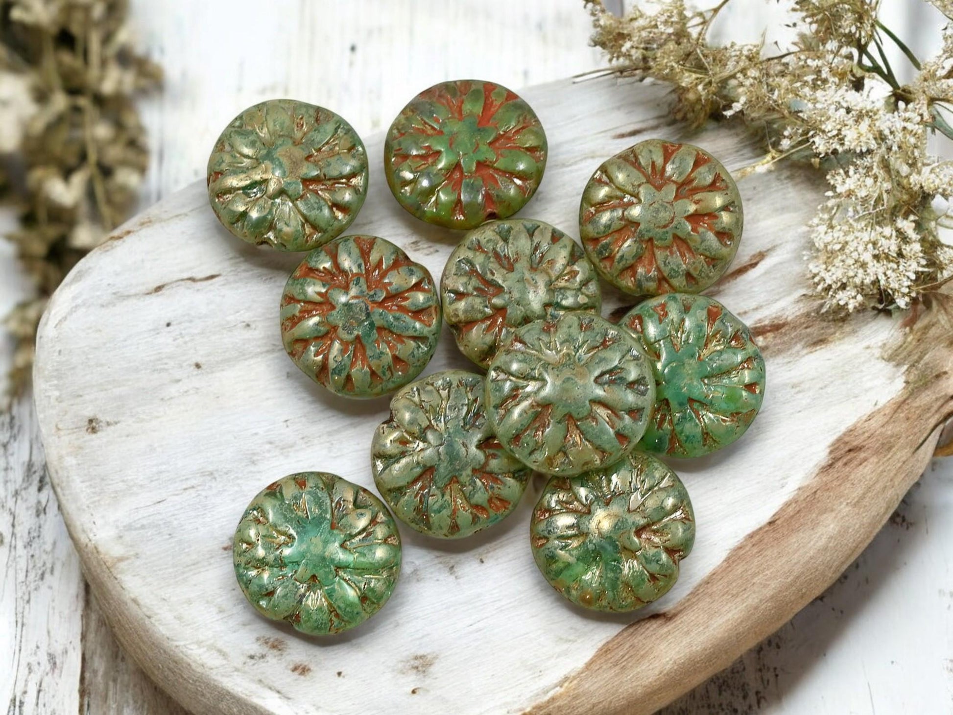 Flower Beads - Czech Glass Beads - Picasso Beads - Dahlia Beads - Dahlia Flower - 10pcs - 14mm - (A535)