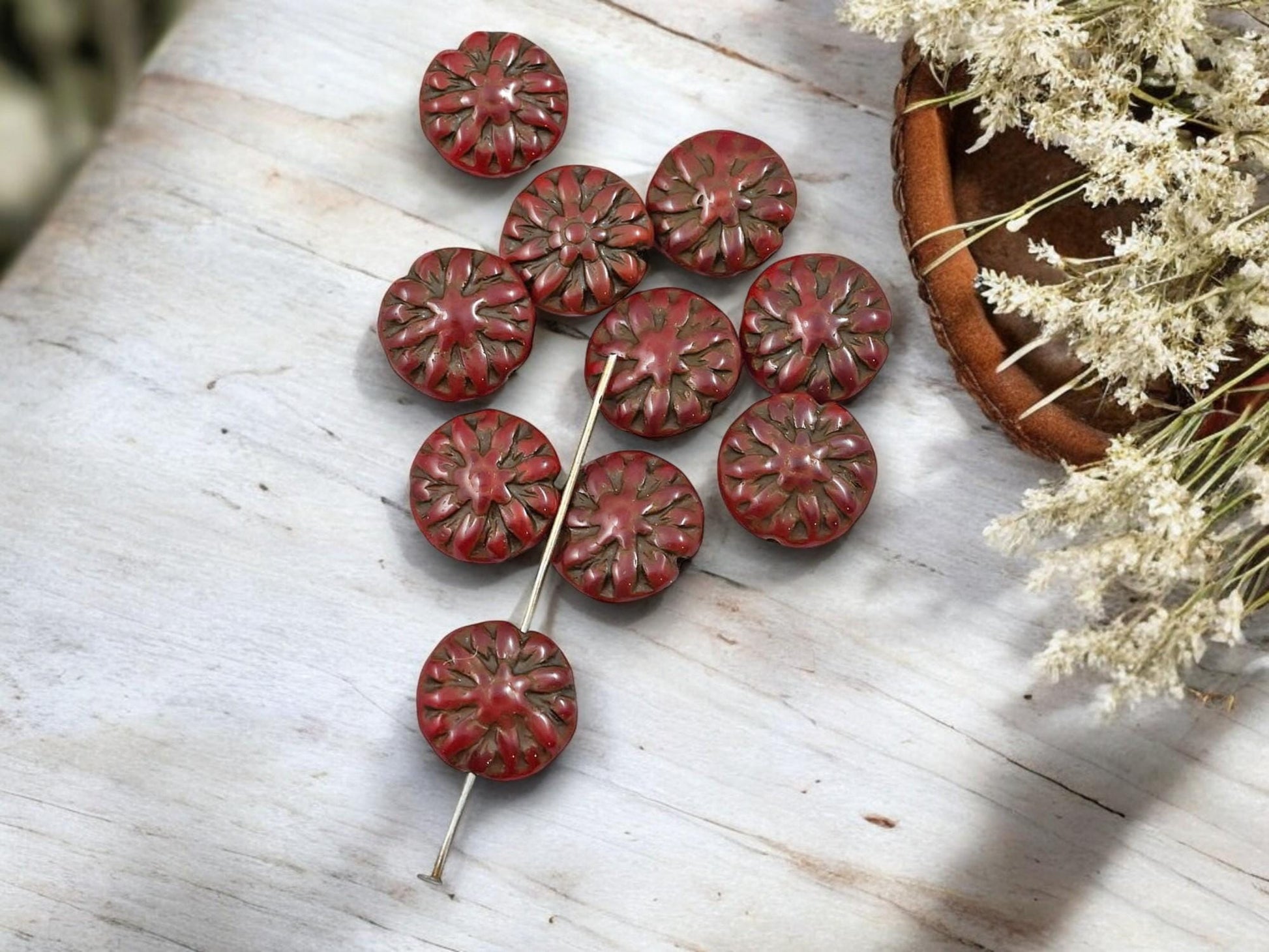 Flower Beads - Czech Glass Beads - Picasso Beads - Dahlia Beads - Dahlia Flower - 10pcs - 14mm - (1659)