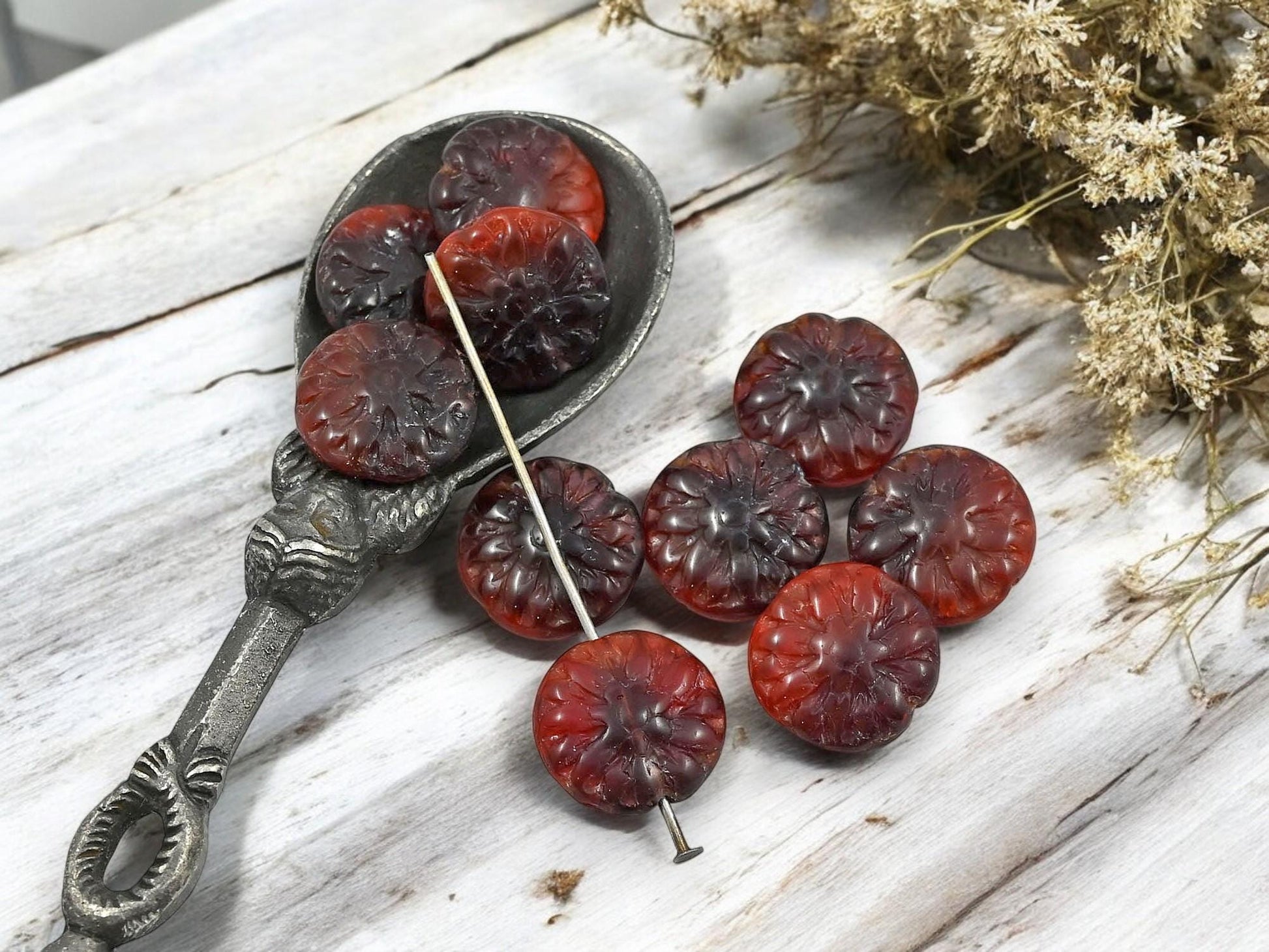 Flower Beads - Czech Glass Beads - Picasso Beads - Dahlia Beads - Dahlia Flower - 10pcs - 14mm - (2862)