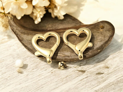 Lobster Clasps - Gold Clasps - Trigger Clasps - Heart Clasps - 2pc - 26x22mm - (B401)