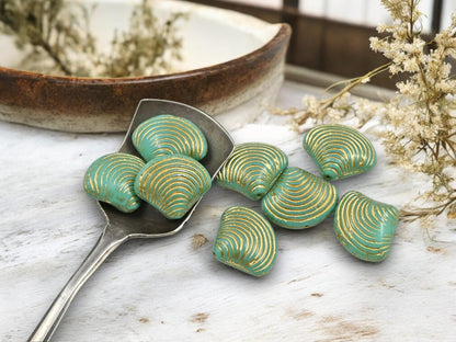 *8* 15x18mm Gold Washed Opaque Turquoise Sea Shell Beads