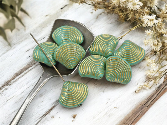 *8* 15x18mm Gold Washed Opaque Turquoise Sea Shell Beads