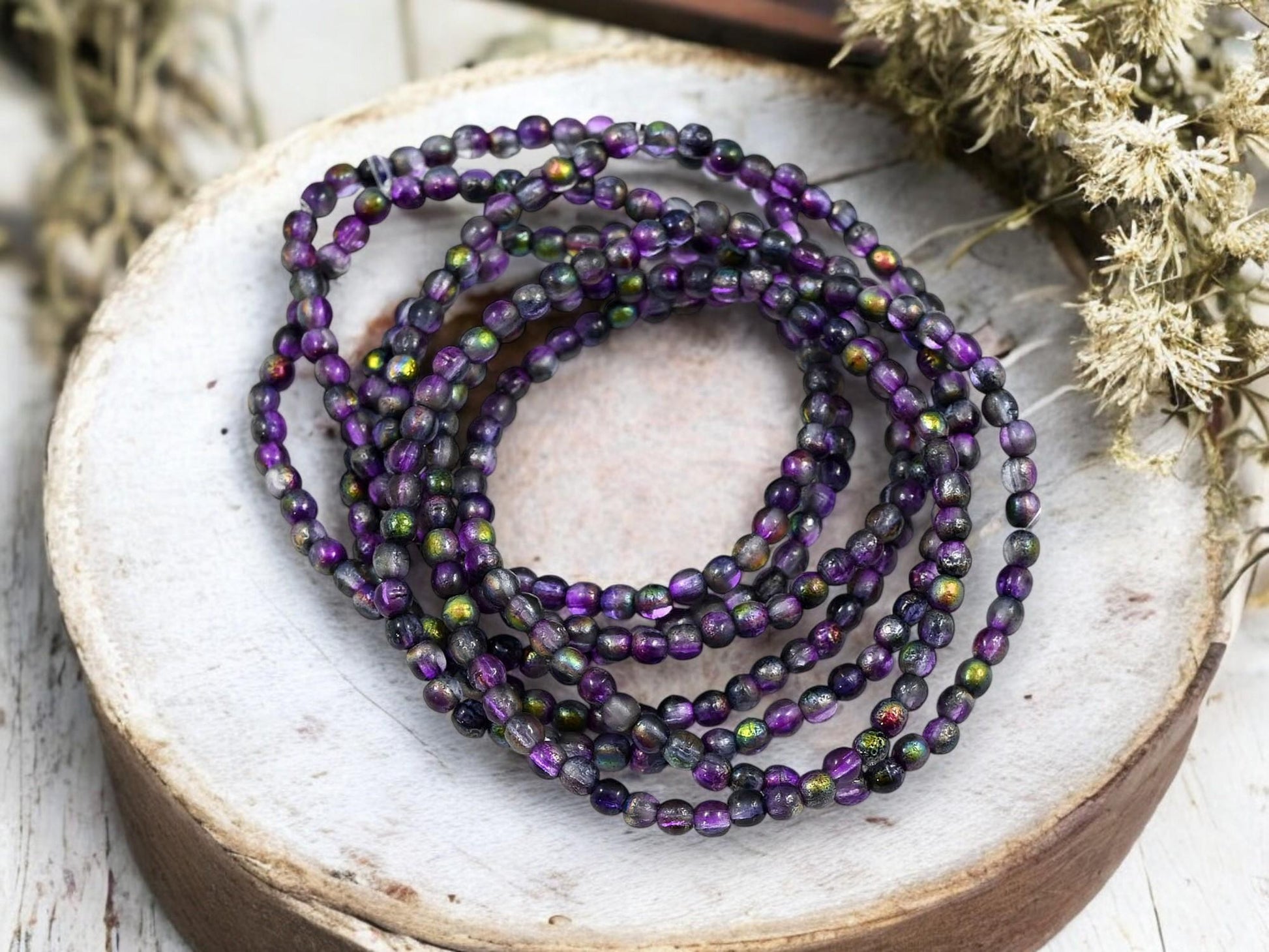 *50* 3mm Etched Mystic Purple Round Druk Beads