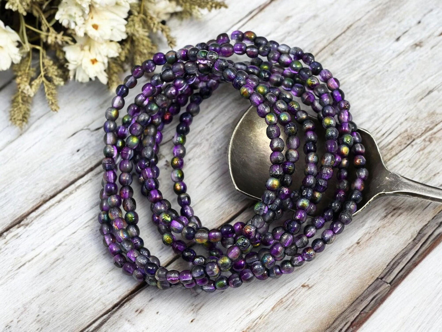 *50* 3mm Etched Mystic Purple Round Druk Beads