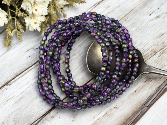 *50* 3mm Etched Mystic Purple Round Druk Beads