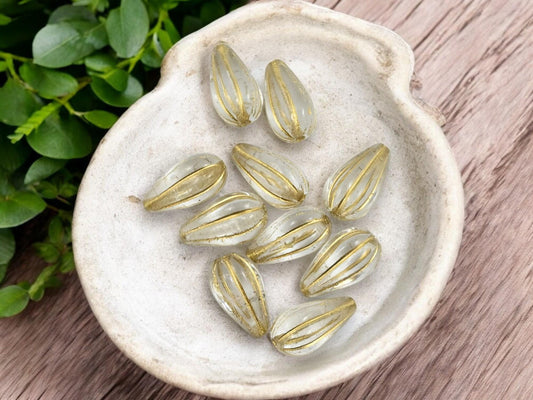 *6* 13x8mm Gold Washed Crystal Melon Drop Beads