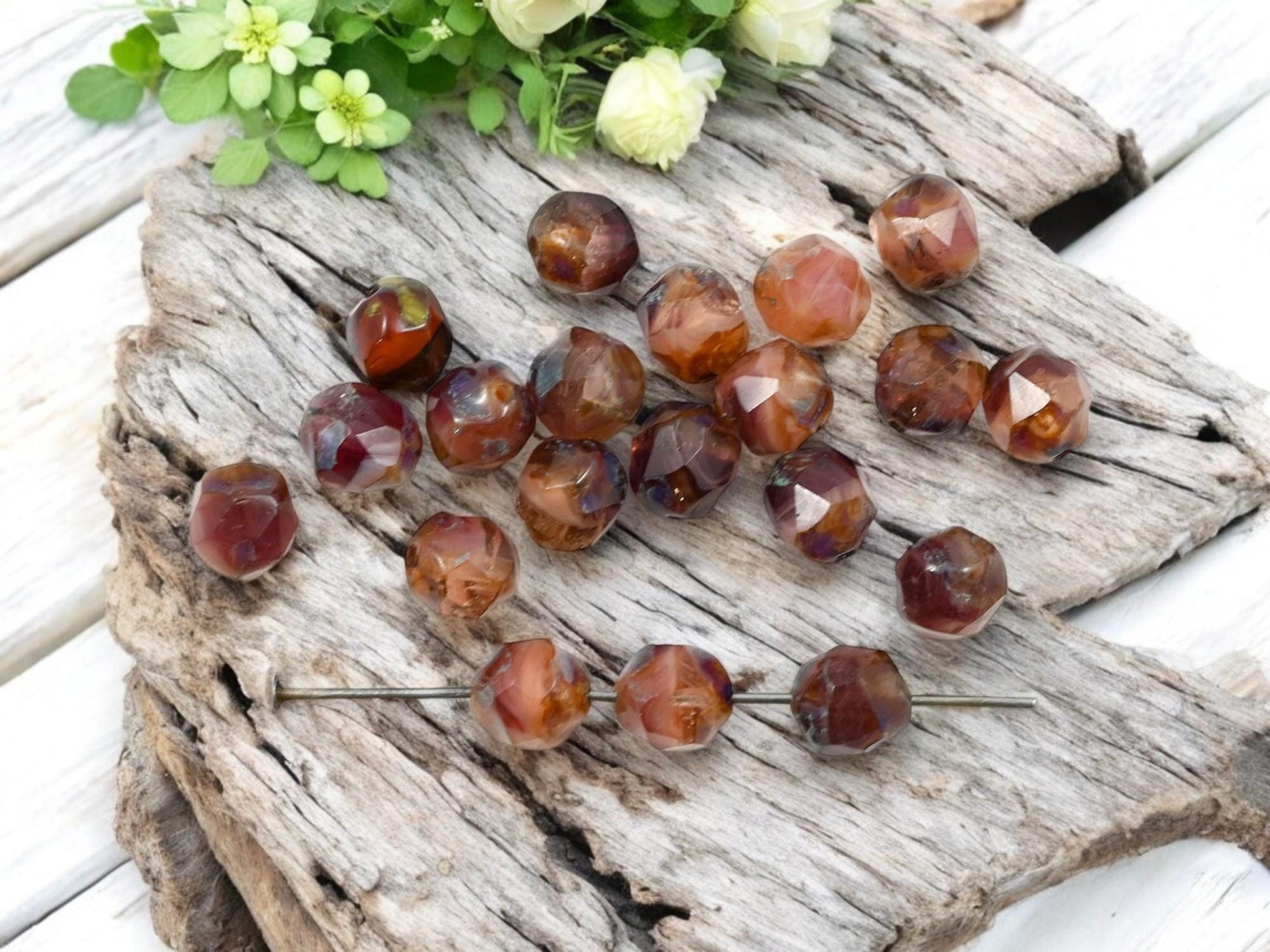 Czech Glass Beads - Picasso Beads - Central Cut Beads - Round Beads - Central Cut - Czech Beads - 8mm - 15 Beads - (2906)