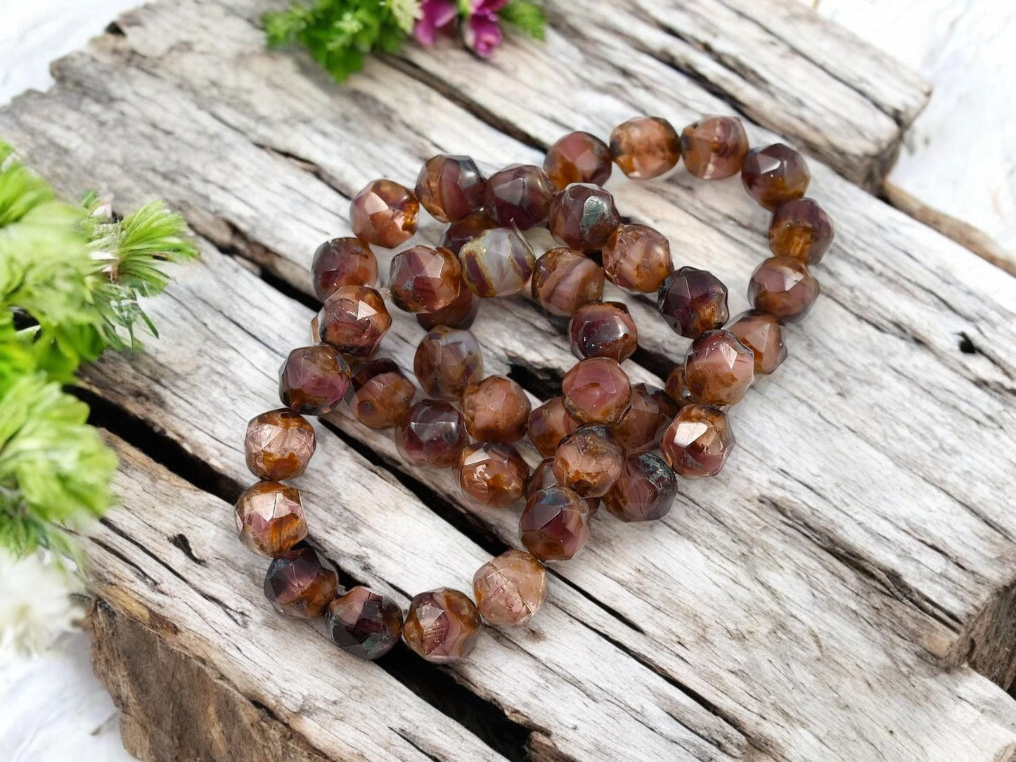 Czech Glass Beads - Picasso Beads - Central Cut Beads - Round Beads - Central Cut - Czech Beads - 8mm - 15 Beads - (2906)