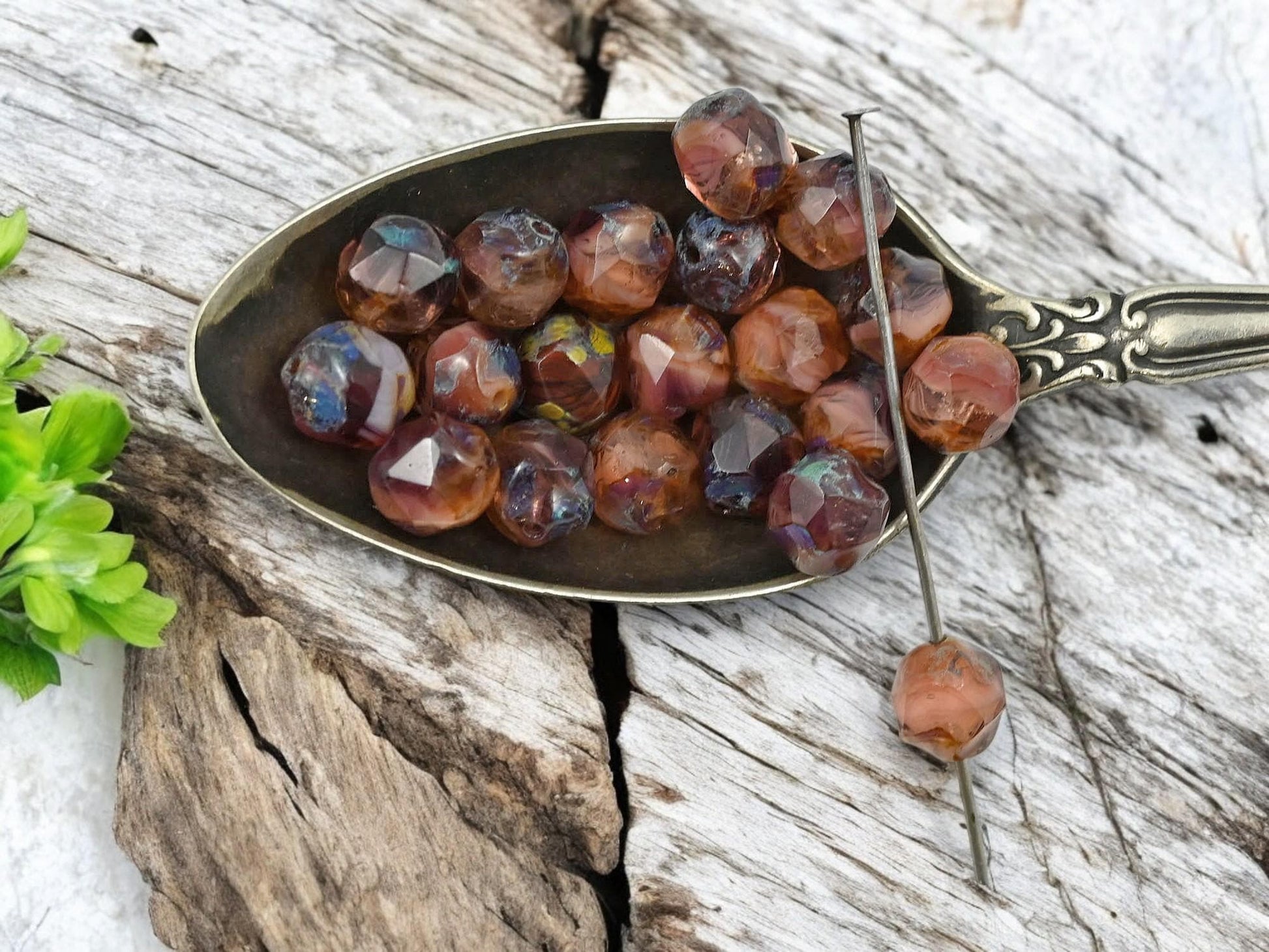 Czech Glass Beads - Picasso Beads - Central Cut Beads - Round Beads - Central Cut - Czech Beads - 8mm - 15 Beads - (2906)