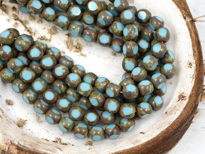 Czech Glass Beads - Picasso Beads - 3 Cut Round Beads - Old Stock Beads - 8mm - 25 Beads - (5277)