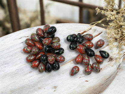 Picasso Beads - Czech Glass Beads - Teardrop Beads - Top Hole Tear Drop - 6x9mm - 25pcs - (1712)