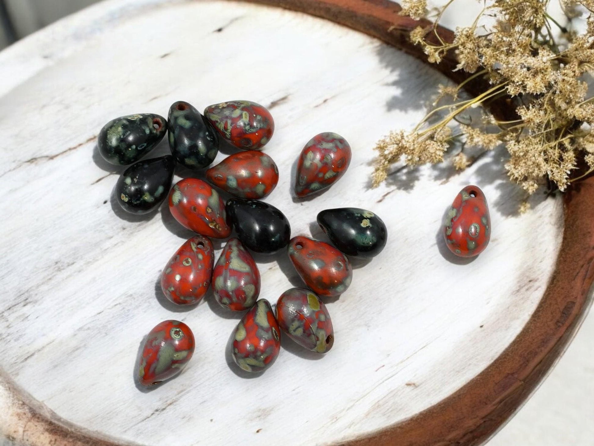 Picasso Beads - Czech Glass Beads - Teardrop Beads - Top Hole Tear Drop - 6x9mm - 25pcs - (1712)