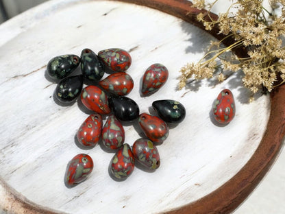 Picasso Beads - Czech Glass Beads - Teardrop Beads - Top Hole Tear Drop - 6x9mm - 25pcs - (1712)