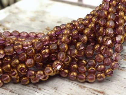 Czech Glass Beads - Picasso Beads - 3 Cut Round Beads - Old Stock Beads - 8mm - 25 Beads - (5277)