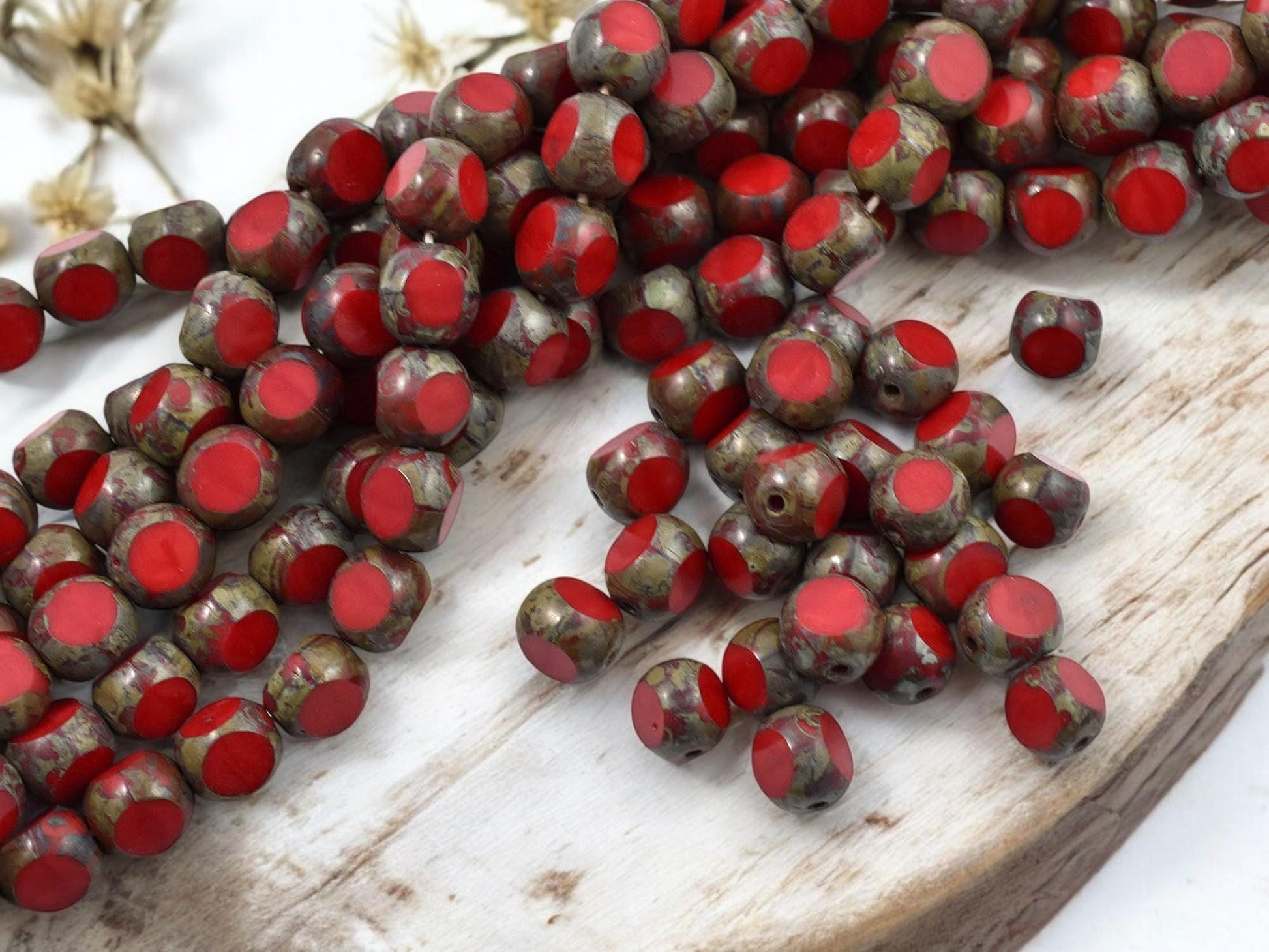 Czech Glass Beads - Picasso Beads - 3 Cut Round Beads - Old Stock Beads - 8mm - 25 Beads - (4643)