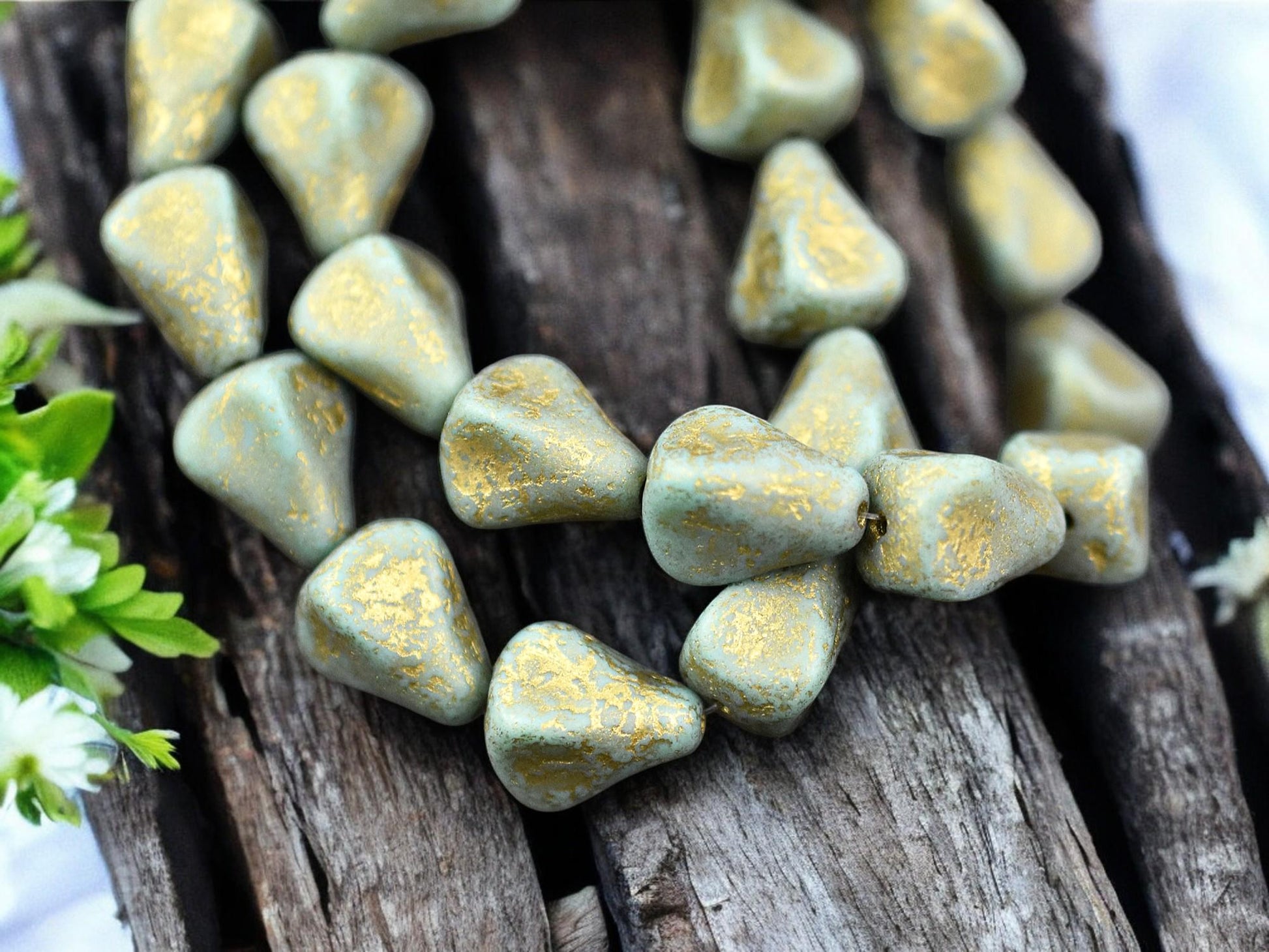 *12* 13x12mm Gold Etched Turquoise Vintage Style Drop Beads