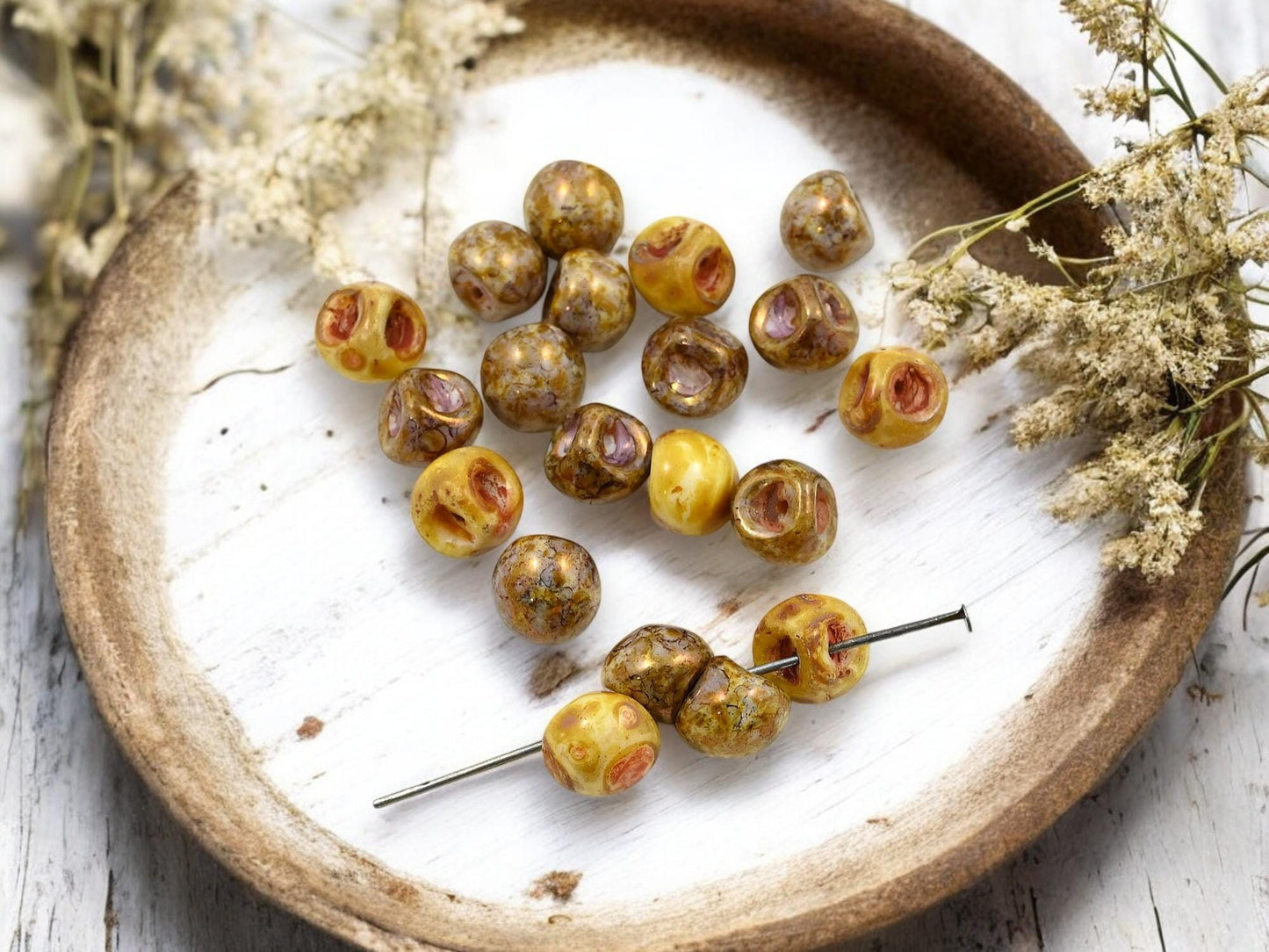 Picasso Beads - Czech Glass Beads - Button Beads - Czech Glass Buttons - 9x8mm - 30pcs - (4696)