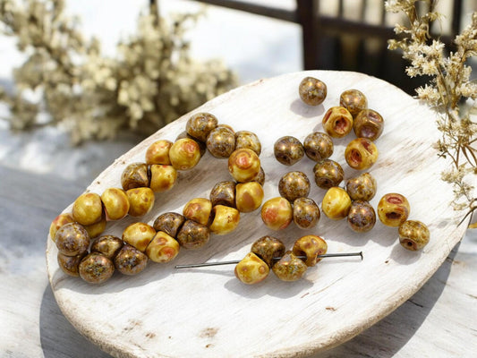 Picasso Beads - Czech Glass Beads - Button Beads - Czech Glass Buttons - 9x8mm - 30pcs - (4696)