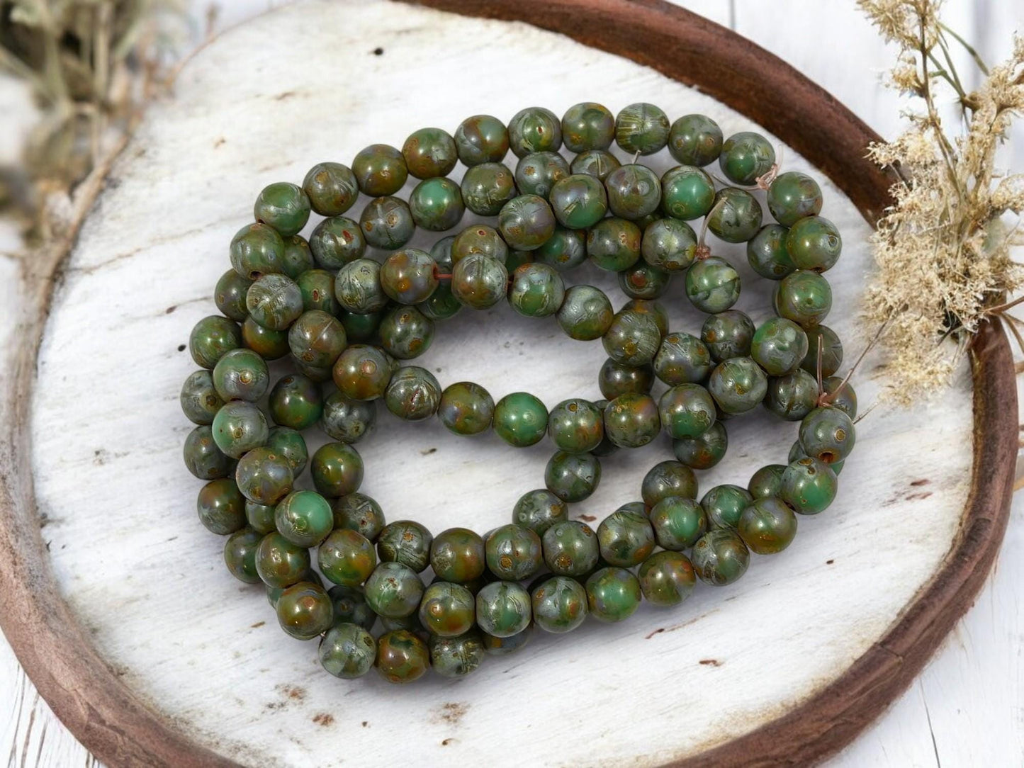 Picasso Beads - Czech Glass Beads - 6mm Druk Bead - Round Beads - Druk Beads - Round Glass Beads - 25pcs - (4394)