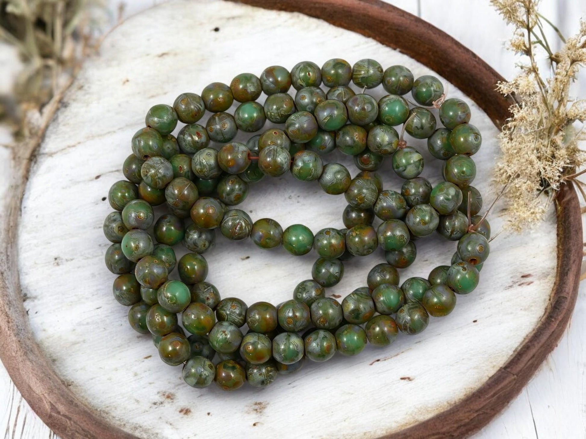 Picasso Beads - Czech Glass Beads - 6mm Druk Bead - Round Beads - Druk Beads - Round Glass Beads - 25pcs - (4394)