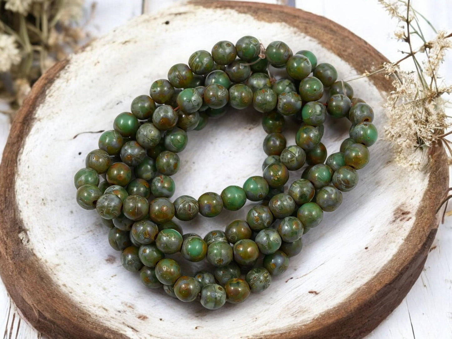 Picasso Beads - Czech Glass Beads - 6mm Druk Bead - Round Beads - Druk Beads - Round Glass Beads - 25pcs - (4394)