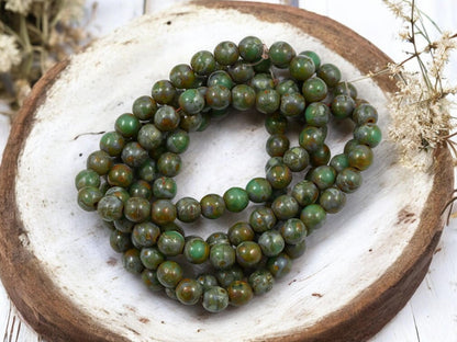 Picasso Beads - Czech Glass Beads - 6mm Druk Bead - Round Beads - Druk Beads - Round Glass Beads - 25pcs - (4394)