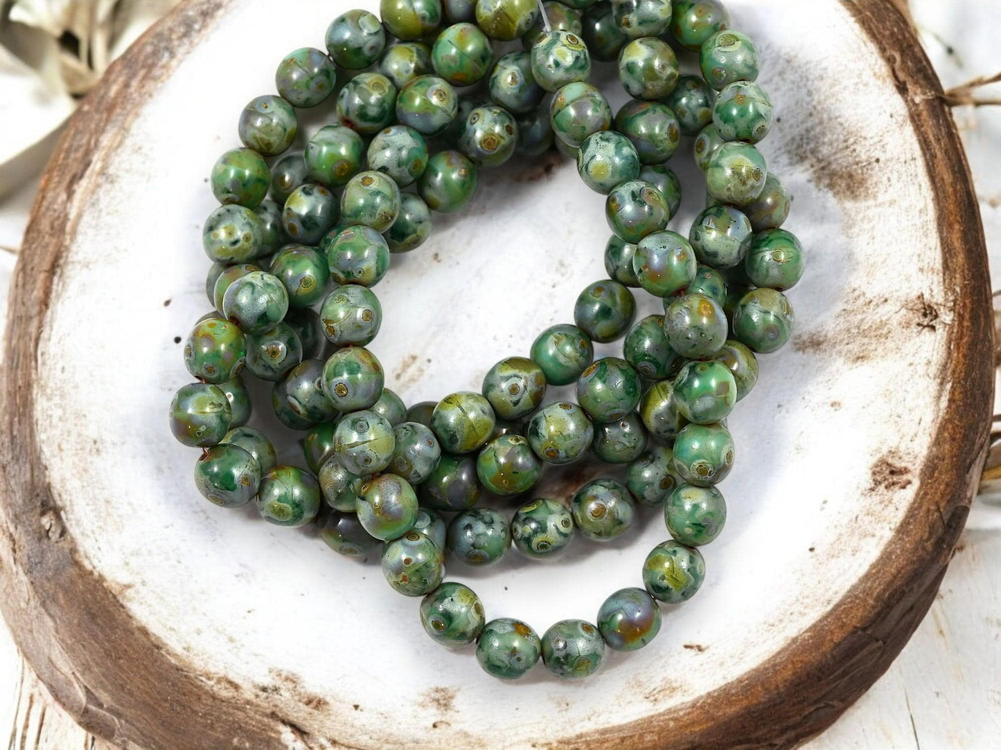 Picasso Beads - Czech Glass Beads - 6mm Druk Bead - Round Beads - Druk Beads - Round Glass Beads - 25pcs - (4345)