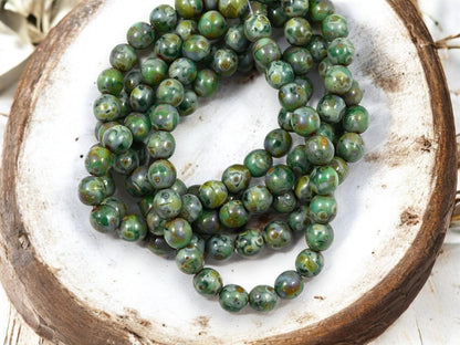 Picasso Beads - Czech Glass Beads - 6mm Druk Bead - Round Beads - Druk Beads - Round Glass Beads - 25pcs - (4345)