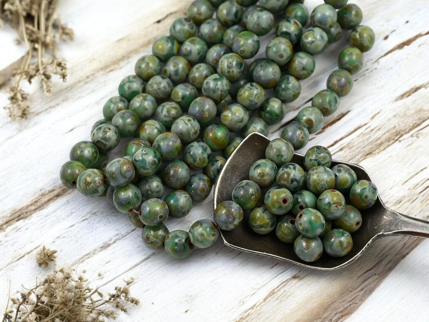 Picasso Beads - Czech Glass Beads - 6mm Druk Bead - Round Beads - Druk Beads - Round Glass Beads - 25pcs - (4345)