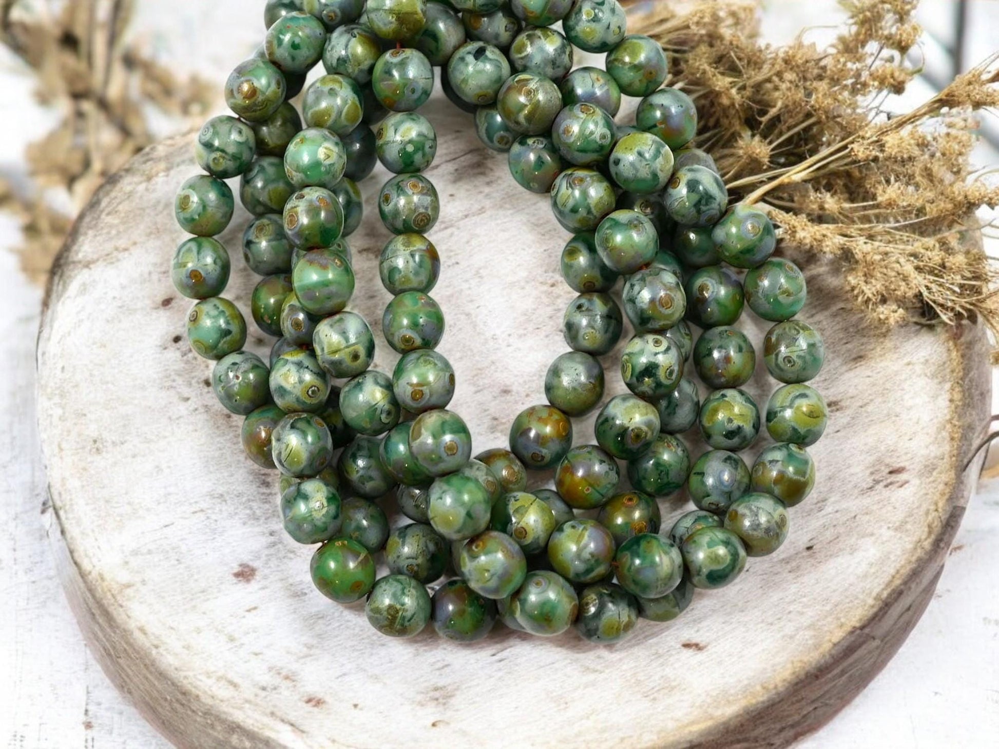 Picasso Beads - Czech Glass Beads - 6mm Druk Bead - Round Beads - Druk Beads - Round Glass Beads - 25pcs - (4345)