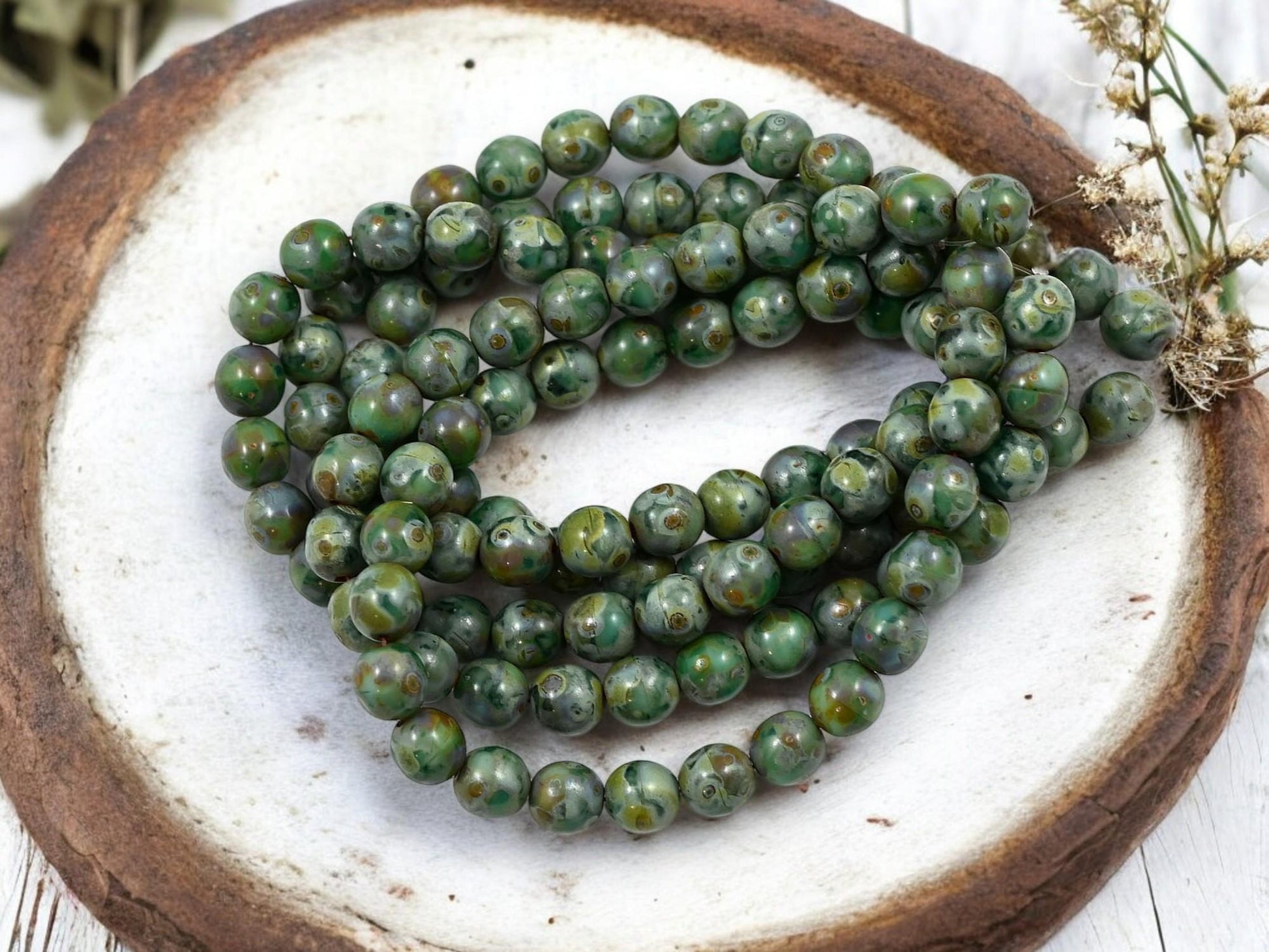 Picasso Beads - Czech Glass Beads - 6mm Druk Bead - Round Beads - Druk Beads - Round Glass Beads - 25pcs - (4345)