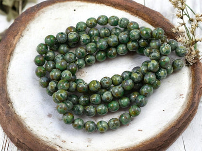 Picasso Beads - Czech Glass Beads - 6mm Druk Bead - Round Beads - Druk Beads - Round Glass Beads - 25pcs - (4345)