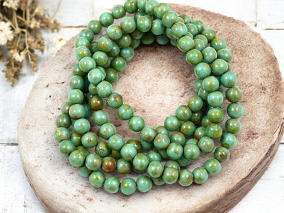 Picasso Beads - Czech Glass Beads - 6mm Druk Bead - Round Beads - Druk Beads - Round Glass Beads - 30pcs - (4642)