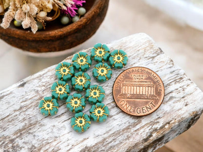 Czech Glass Beads - Floral Beads - Picasso Beads - Czech Glass Flowers - 7mm Hawaiian Flower Beads - 12pcs - (499)