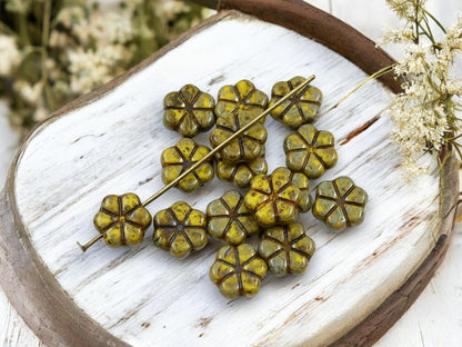 Picasso Beads - Czech Glass Beads - Flower Beads - Daisy Beads - 10mm - 15pcs - (1122)