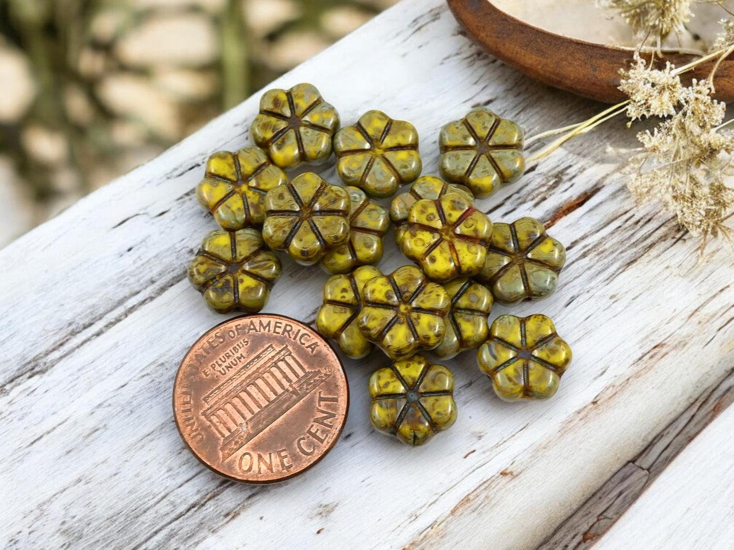 Picasso Beads - Czech Glass Beads - Flower Beads - Daisy Beads - 10mm - 15pcs - (1122)