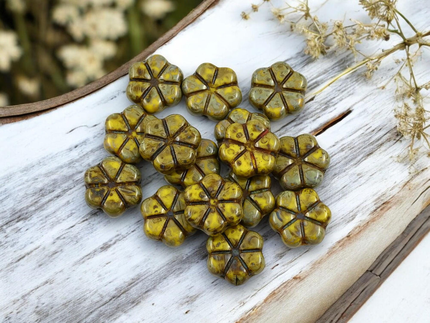 Picasso Beads - Czech Glass Beads - Flower Beads - Daisy Beads - 10mm - 15pcs - (1122)